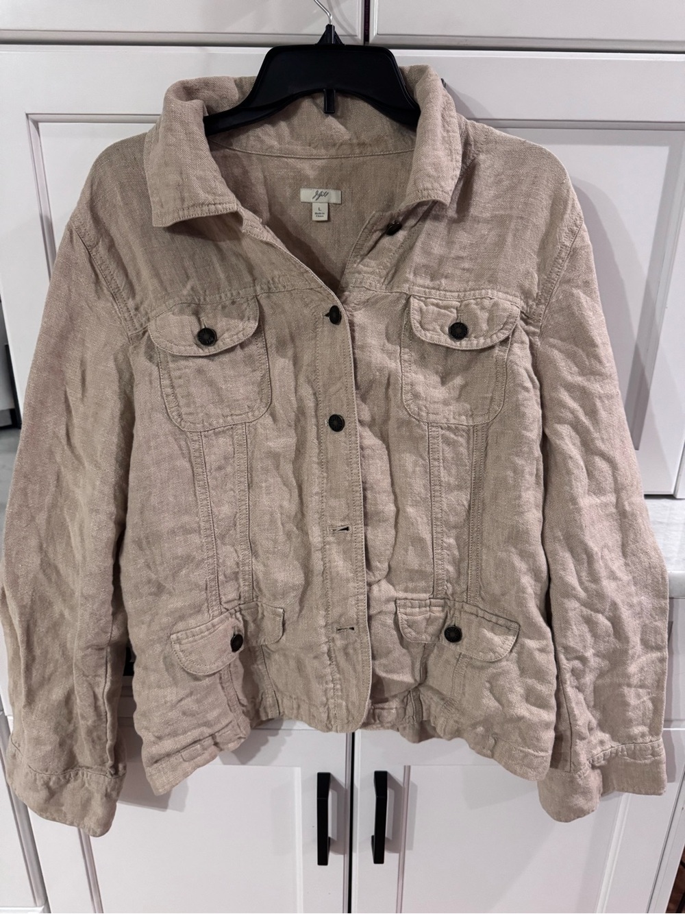 J. Jill Taupe Beige Linen-Blend Jean Jacket